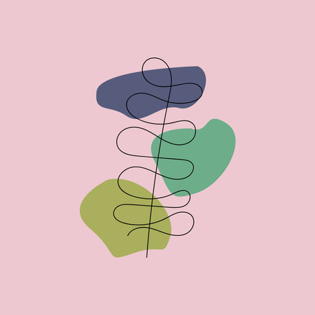 Stylized vector illustration of leaves in pastel colors on a pink backgroundのイラスト素材