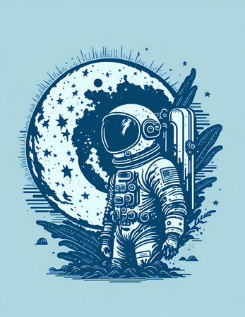 Astronaut in space. Vector hand drawn illustration in vintage style.の素材