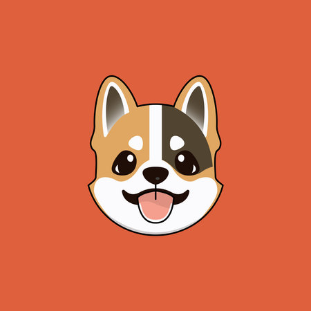 Cute cartoon dog face on orange background. Vector illustration for your designのイラスト素材