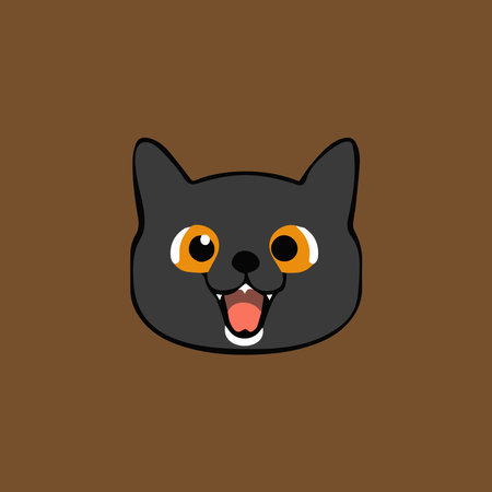 Cute black cat face vector icon in flat style isolated on brown backgroundのイラスト素材