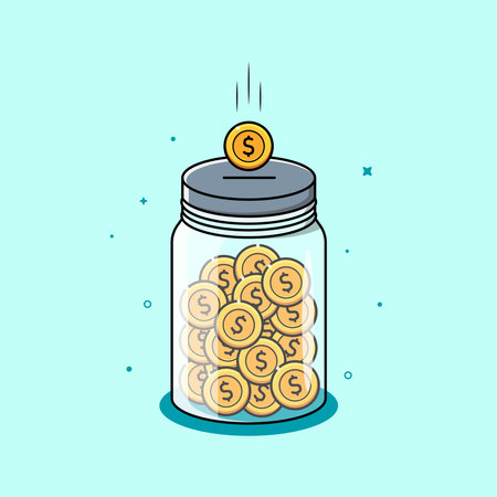 Saving money jar and stack of coins illustrationのイラスト素材