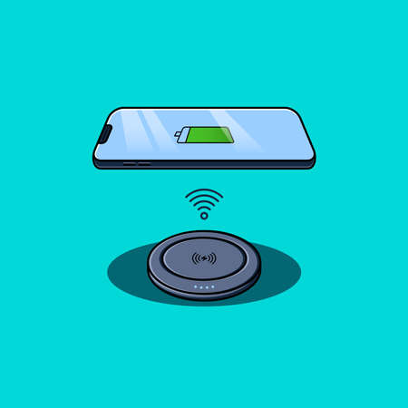 Smartphone using wireless charging power bank illustrationのイラスト素材