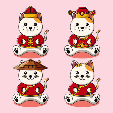 Cute cat in Chinese traditional costume collection illustrationのイラスト素材