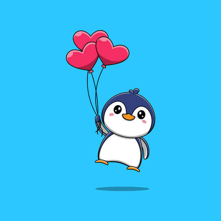 Cute penguin flying with balloons vector illustrationのイラスト素材