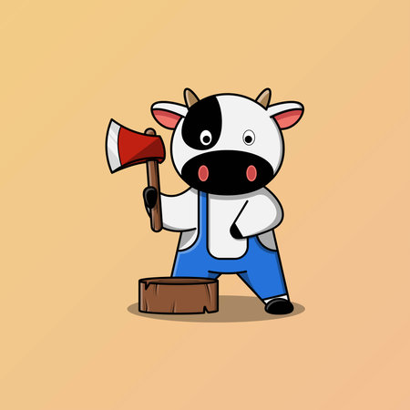 Cute lumberjack cow holding ax vector illustrationのイラスト素材