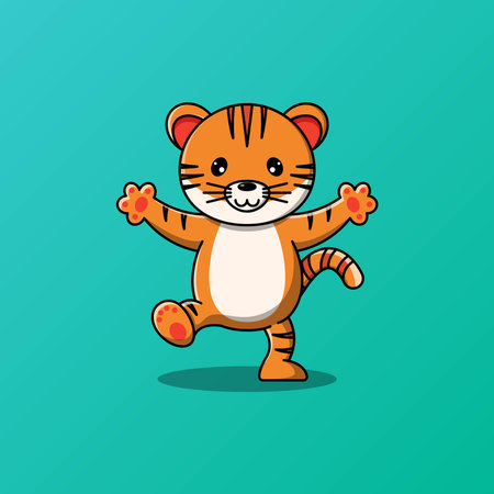 Cute tiger standing on one leg vector illustrationのイラスト素材