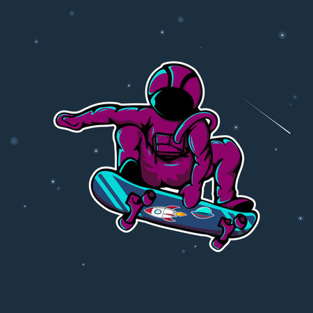 Astronaut skateboarding on the space vector illustrationのイラスト素材