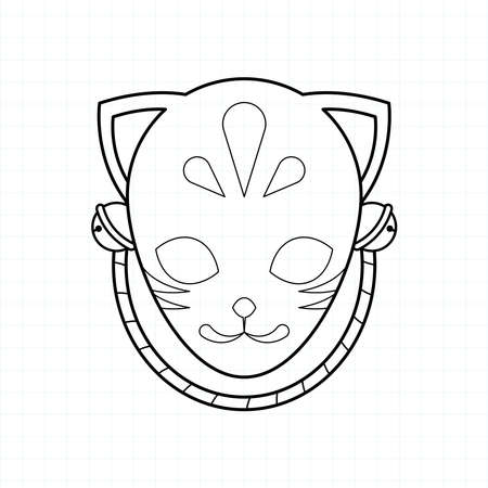 Japanese kitsune mask coloring page, Vector illustrationのイラスト素材