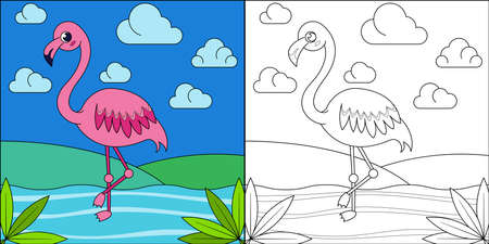Pink flamingo suitable for children's coloring page vector illustrationのイラスト素材
