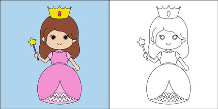 Beautiful princess suitable for children's coloring page vector illustrationのイラスト素材