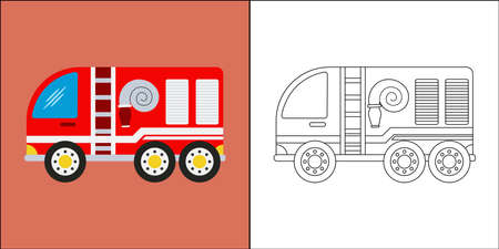 Fire truck or fire engine suitable for children's coloring page vector illustrationのイラスト素材