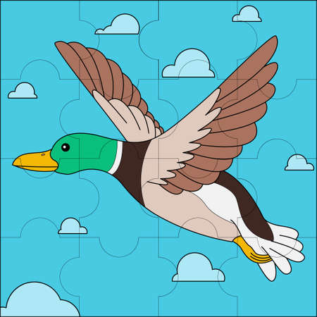 Flying mallard duck suitable for children's puzzle vector illustrationのイラスト素材