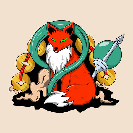 Japanese kitsune artwork vector illustrationのイラスト素材