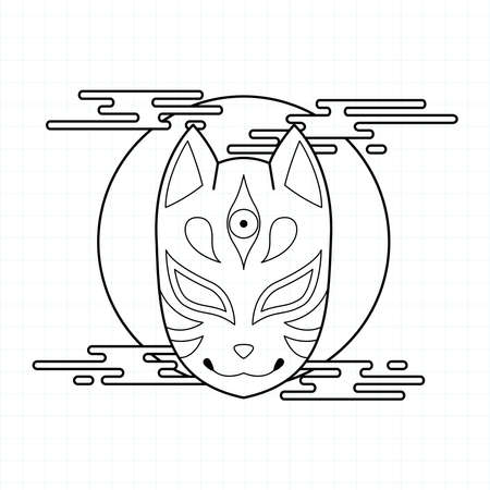 Japanese kitsune mask coloring page, Vector illustrationのイラスト素材