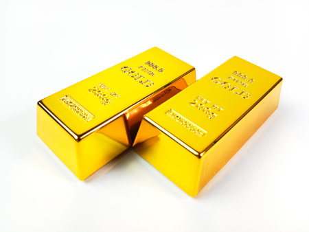Gold bars. Precious metals. Gold reserve gold price gold investment, isolated on white backgroundの写真素材
