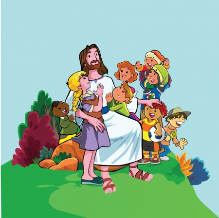 The merciful jesus with childrenのイラスト素材