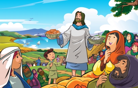  Jesus the merciful and compassionate who were distributing food to his peopleのイラスト素材