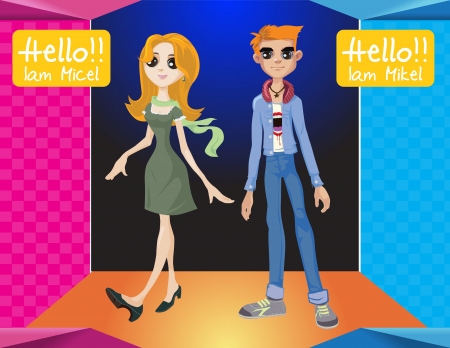 vector character illustration of a young woman and a young man who we named Micel and mikelのイラスト素材