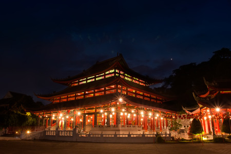 Buddha temple Klenteng Sam Poo Kong at the night sceneの写真素材