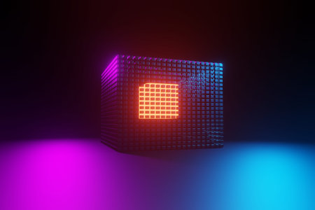 Illuminated corridor interior design. Abstract Futuristic tunnel with light background. 3D...