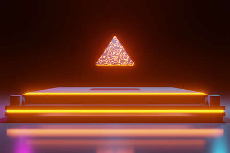 Illuminated corridor interior design. Abstract Futuristic tunnel with light background. 3D rendering.の写真素材