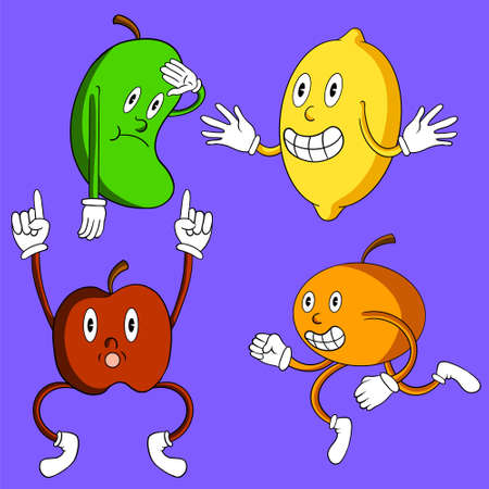 Cute fruit characters cartoon collectionのイラスト素材