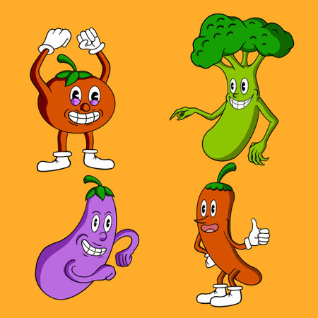 Cute vegetable characters cartoon collectionのイラスト素材