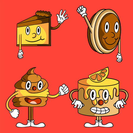 Traditional cake cartoon cute charactersのイラスト素材
