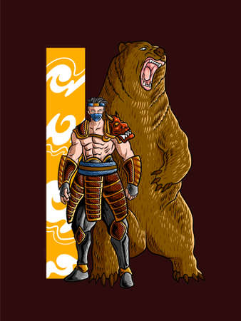 Japan Fighter warrior with bear beastのイラスト素材