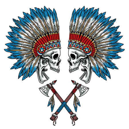 Skull native chief with axes vectorのイラスト素材