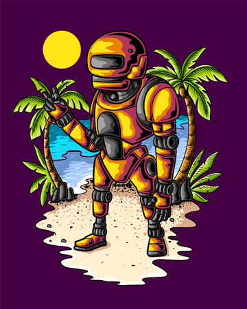 Summer robot character design at the beachのイラスト素材