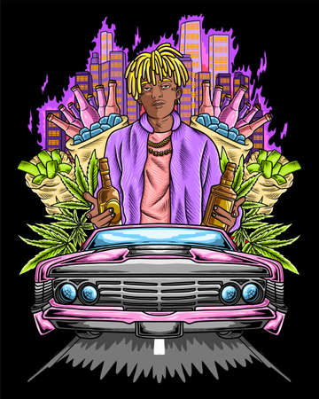 Chill hiphop character design illustrationのイラスト素材
