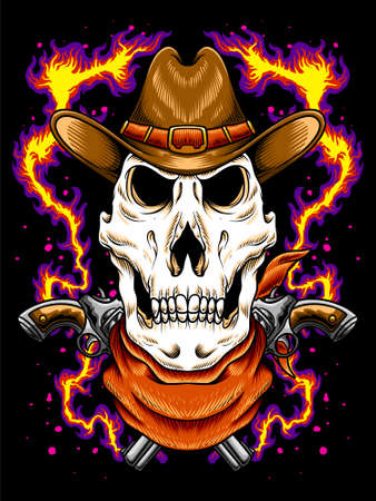 Skeleton head cowboy with handgunのイラスト素材