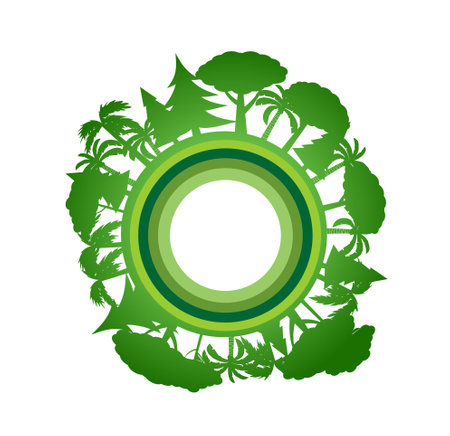 Circular frame with palms and plants over white background. vector illustration. Eco green concept. Earth dayのイラスト素材