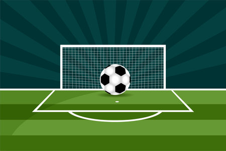 Football or soccer theme with goal and ball on the field. Vector illustration backgroundのイラスト素材