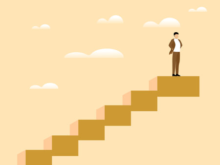 Illustration of man on top of stair, symbol of success and achivement or careerのイラスト素材