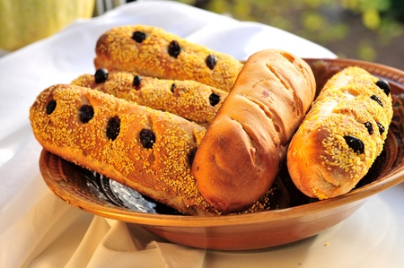 Tea bread with raisins and sesameの写真素材