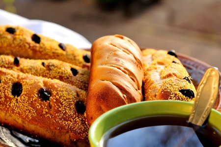 Tea bread with raisins and sesameの写真素材