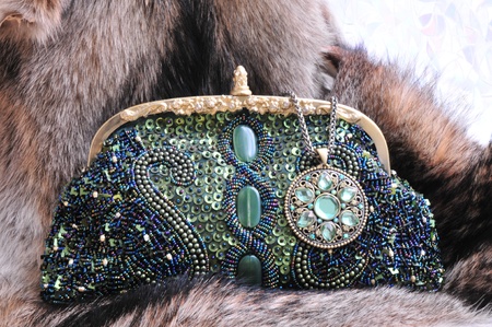 Purse with a wolf fellのeditorial素材