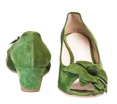 Green shoes on a white backgroundの写真素材