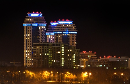 Night city landscape with skyscrapersの写真素材