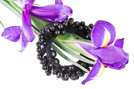Bobby pin with flowers on a white backgroundの写真素材
