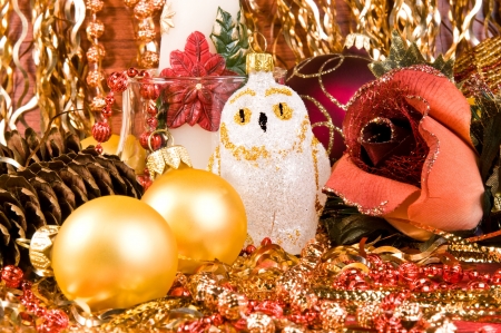 Christmas-tree decorations  Background in warm colorsの写真素材