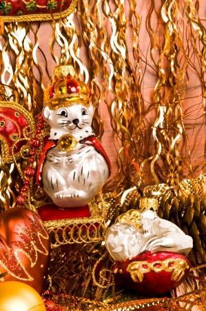 Christmas-tree decorations  Background in warm colorsの写真素材