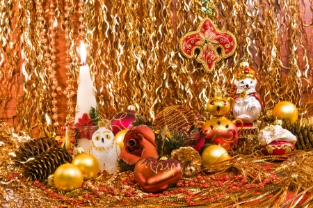 Christmas-tree decorations  Background in warm colorsの写真素材