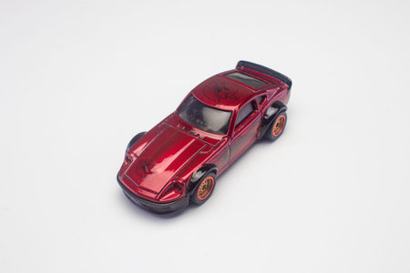 a red toy car Nissan Fairlady Z from front bird eye Angle Yogyakarta, Indonesia March 6, 2022
