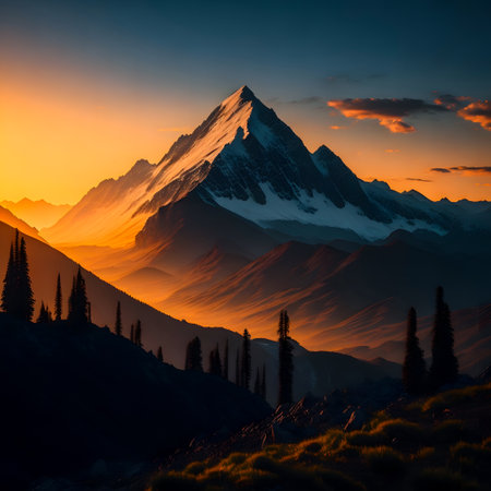 Beautiful sunrise in the mountains. Sunrise in the mountains. Mountain landscape.の素材