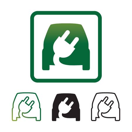 Minimalist vector electric car icon. Hybrid vehicle logo, green environmentally friendly. Future vehicle.のイラスト素材