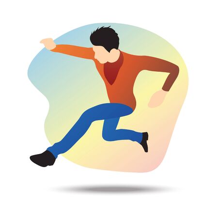Flat vector illustration of a young businessman jumping towards a goal, jumping over all obstaclesのイラスト素材