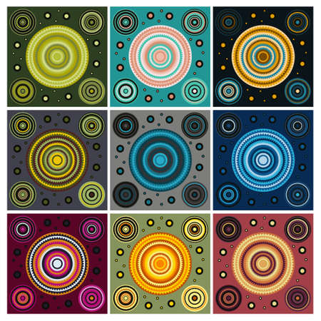 Abstract geometrical mexican circle seamless pattern with modern colour and size combinations. Modern ethnic, minimalist, suitable for wallpapers, fabric pattern, banners, backgrounds, cards, etc.のイラスト素材